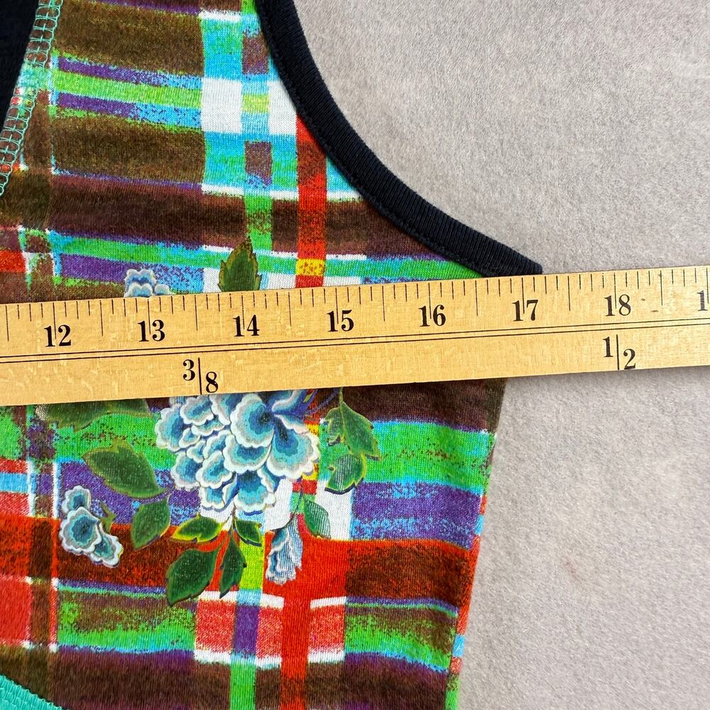 Vtg Y2K Desigual tank top dress - v neck multi fabric floral stripes lagenlook L - Picture 6 of 11